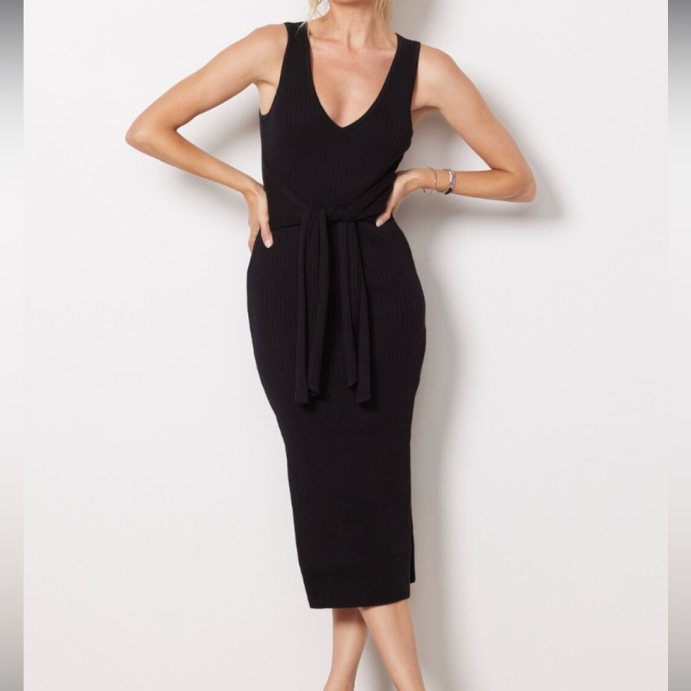 NWT Good American Belted Body Dress in Black